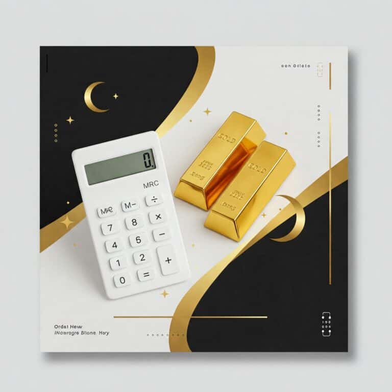 Shiny gold bars with a white calculator on a black and gold decorative background, symbolizing wealth and financial prosperity, suitable for content about investment, gold trading, or financial growth.